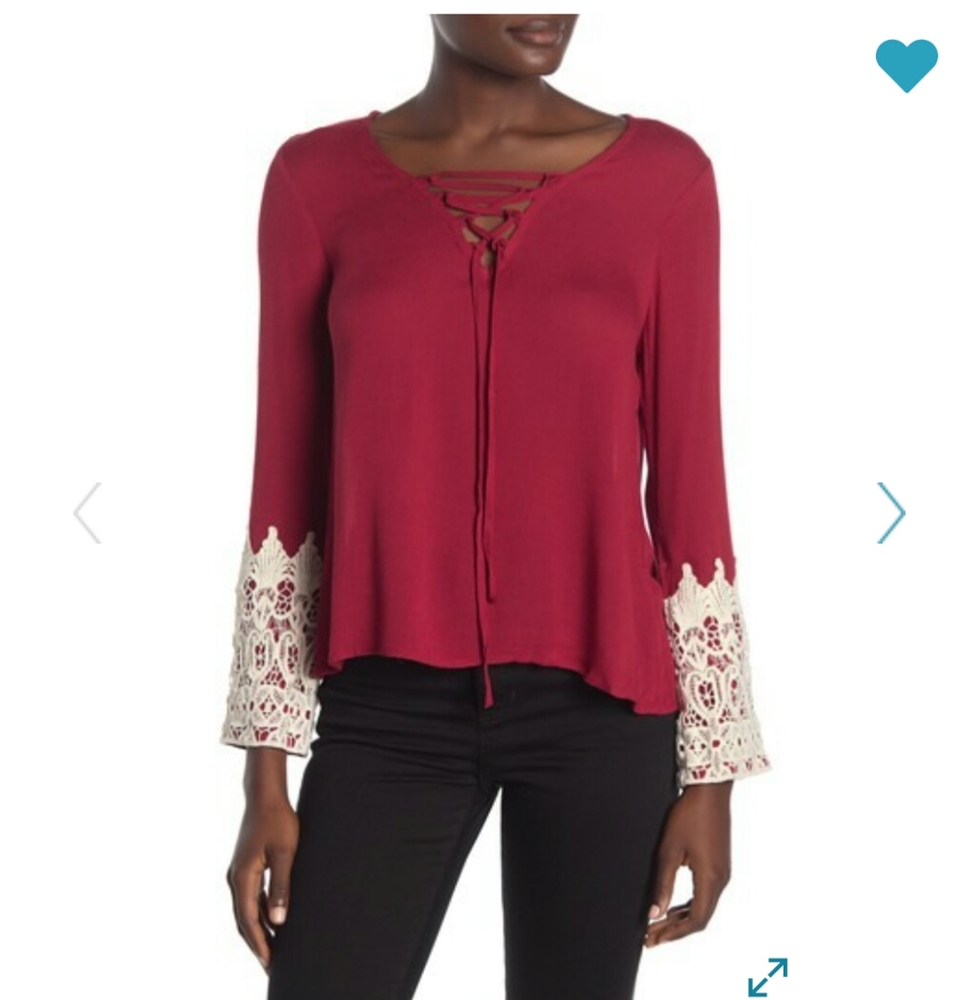 3 for $35! Forgotten Grace lace sleeves blouse top v-neck J089